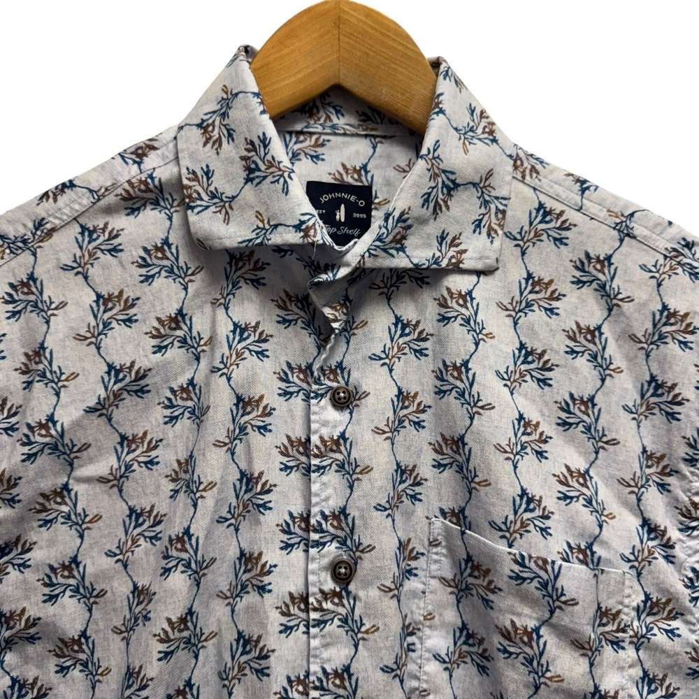 Johnnie-O Top Shelf Men's Medium Light Blue Floral Button Front S/S Cotton Shirt